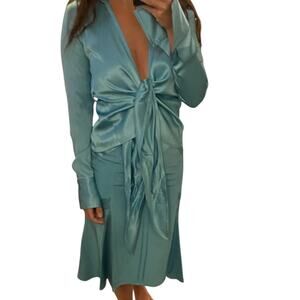 Charles Chang-Lima Tiffany Blue Blouse Skirt SET